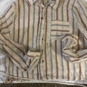 Love Notes Beige and‎ Blue Striped button Shirt